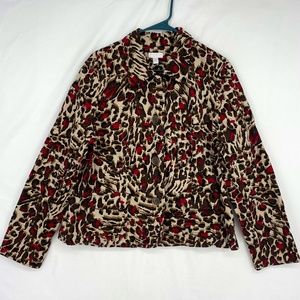 Charter Club Womens Petite XL Button Up Corduroy Jacket Brown Pink Animal Print
